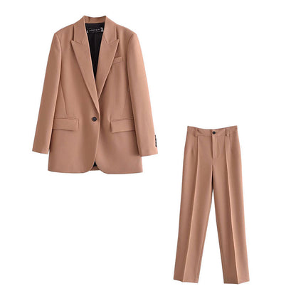 European And American Style Pockets Loose Suit Jacket Straight Pants