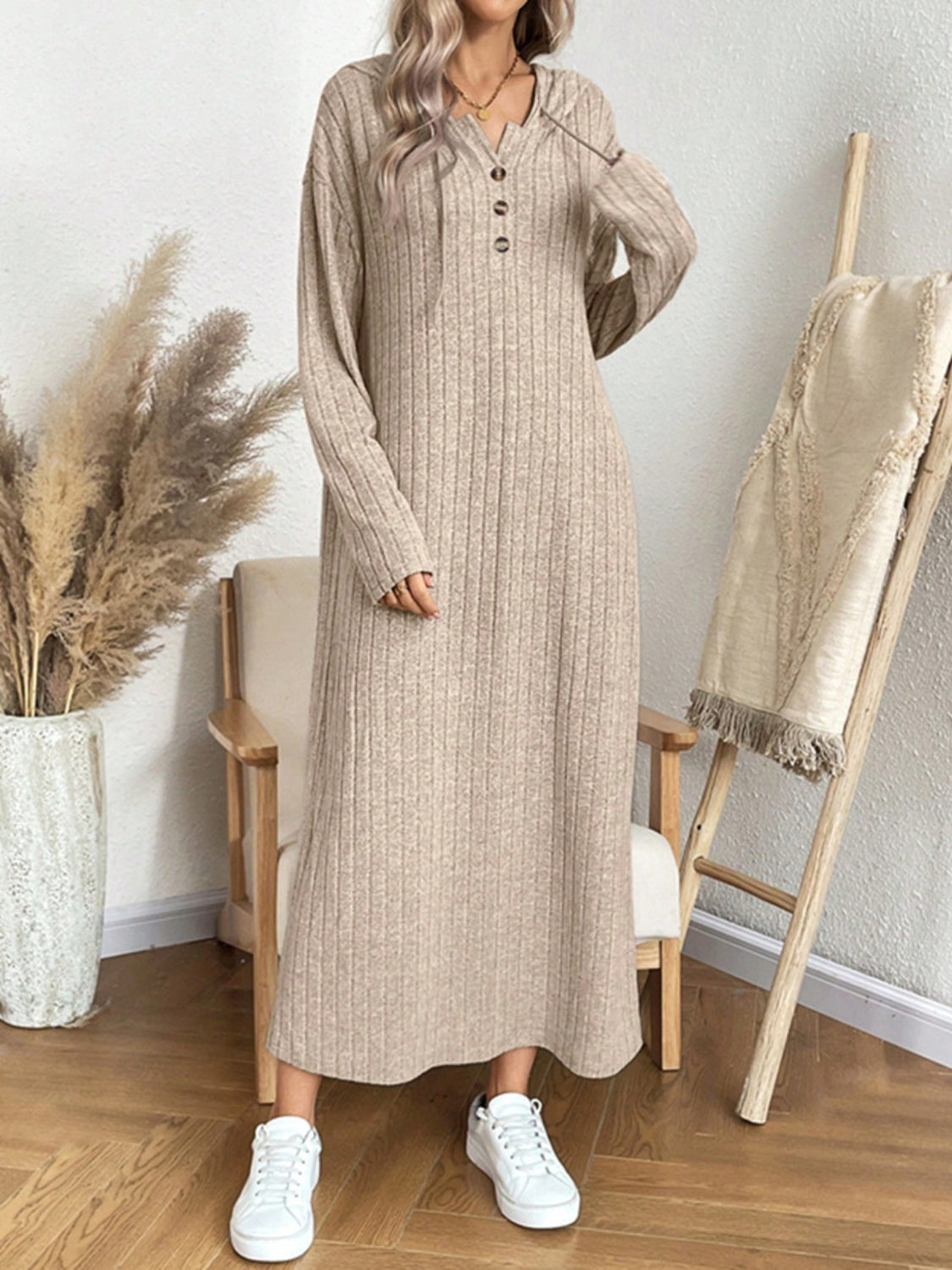 Drawstring Long Sleeve Hooded Dress