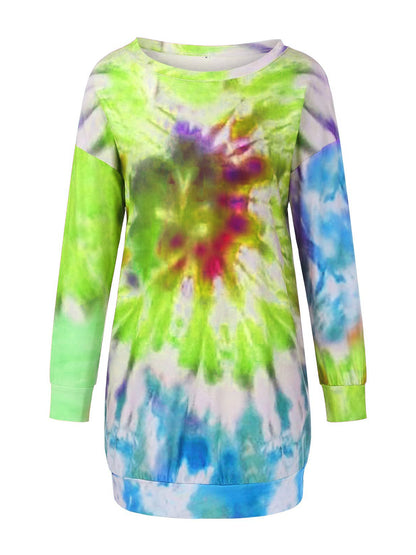 Full Size Tie-Dye Round Neck Long Sleeve Dress