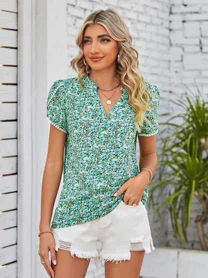 Mandy Floral Notched Neck Blouse