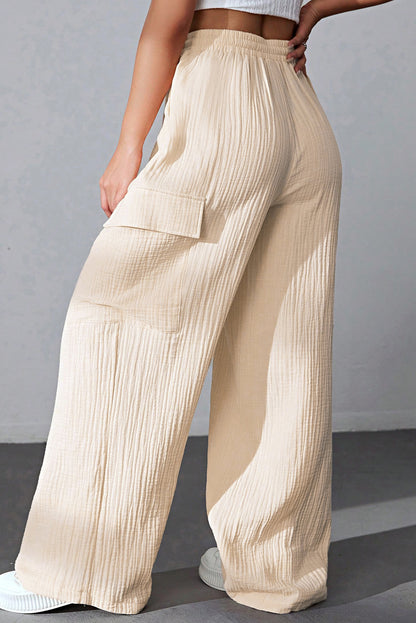 Drawstring Pocketed Wide Leg Pants