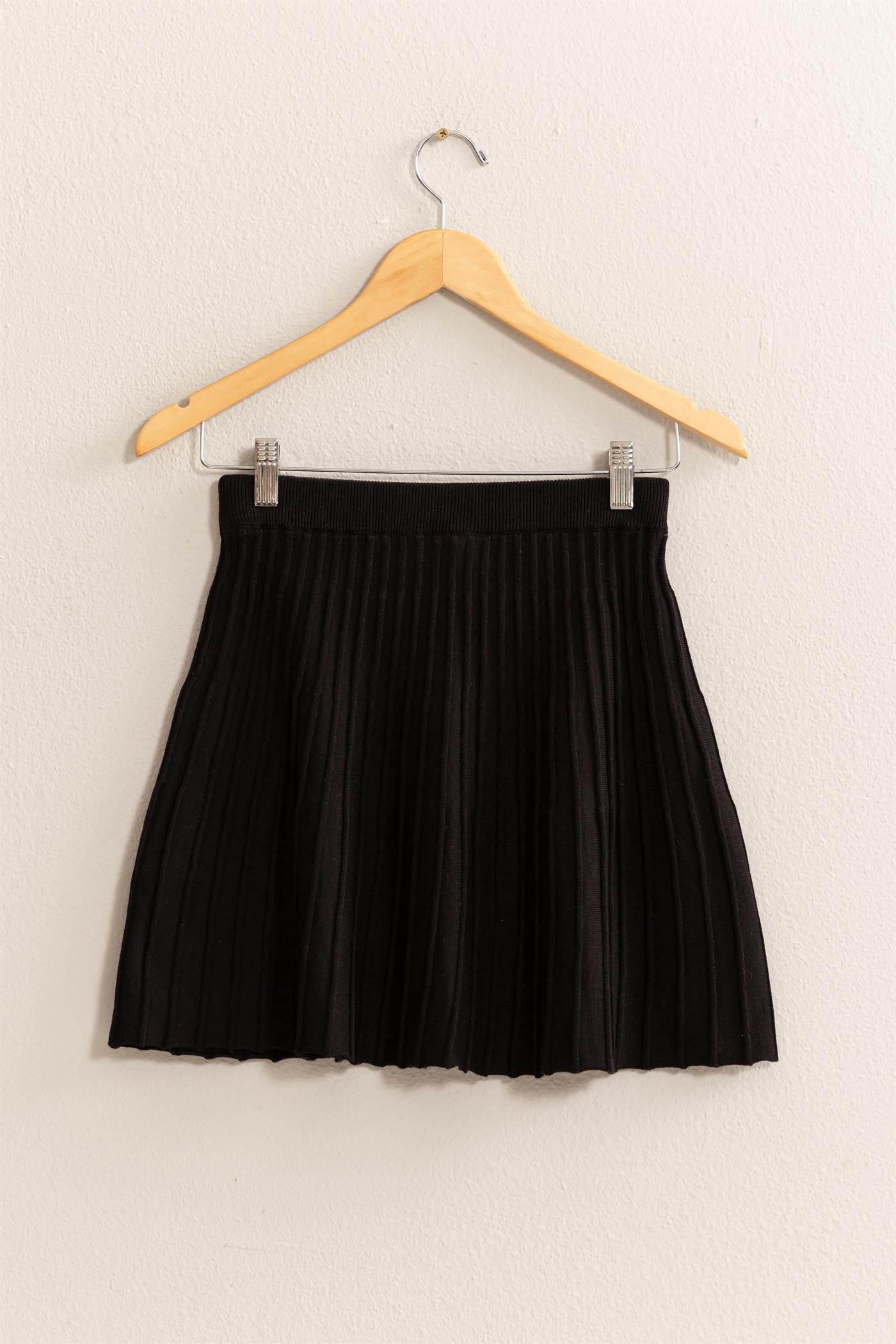 HYFVE High Waist Knit Pleated Flare Mini Skirt