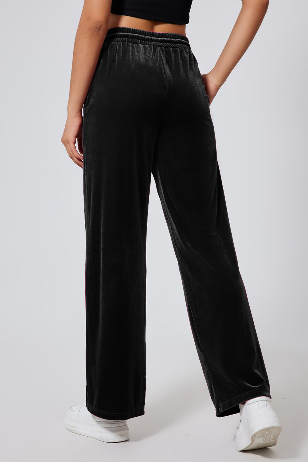 Drawstring Elastic Waist Straight Leg Pants