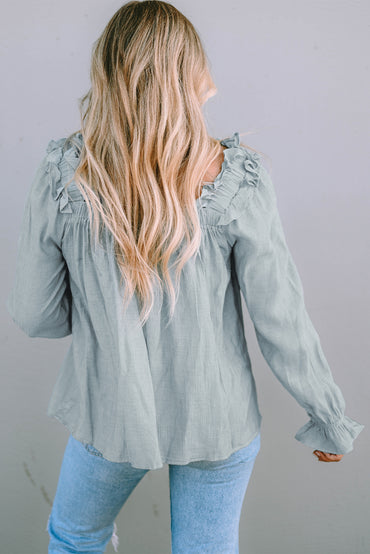 Frill Trim Flounce Sleeve Blouse