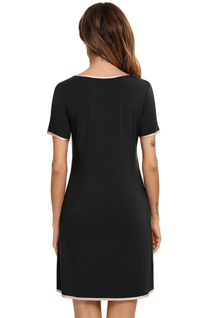 Contrast Trim Pocketed Round Neck Lounge Dress