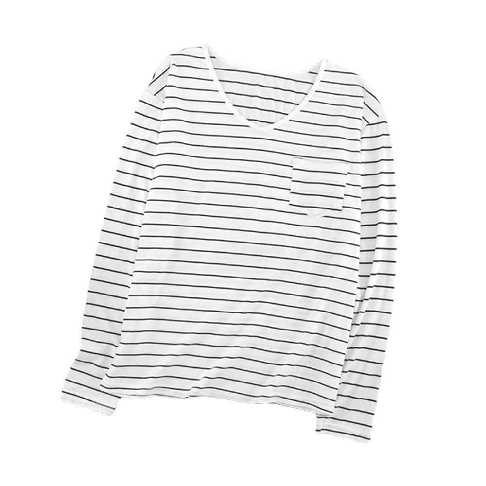 Loose V-neck Striped Long Sleeve Bottoming Shirt - Zac Store