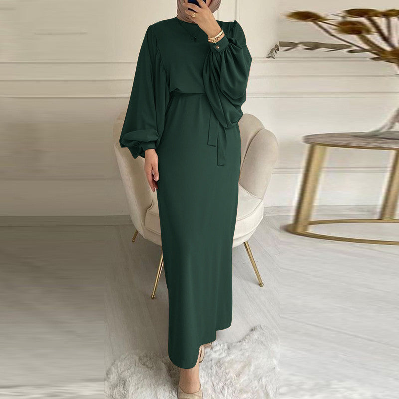 New Solid Color Long Sleeve Long Casual Dress