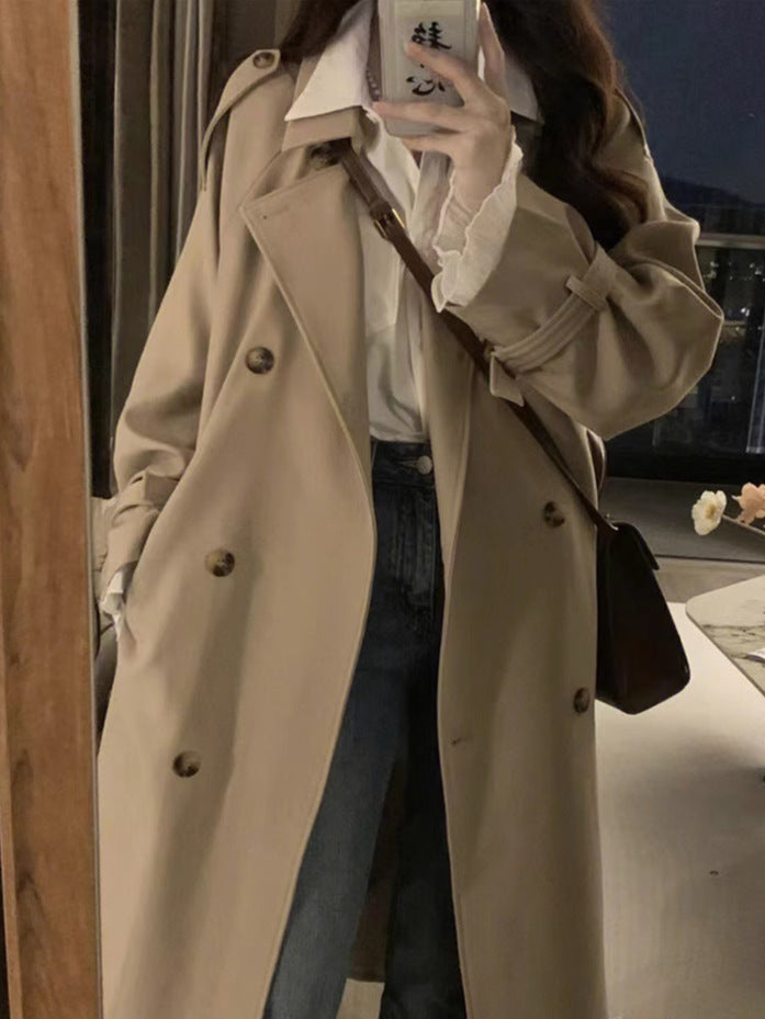 Khaki Coat Women&#039;s 2023 Spring And Autumn New Korean-style Slim-fit British-style Double-breasted Women&#039;s Long Coat