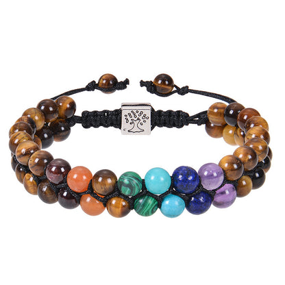 Fashion Jewelry 6mm 7 Chakra Stone Bead Yoga Meditation Bracelet Healing Crystal Double Layer Natural Gemstone Beaded Anxiety Bracelets For Women