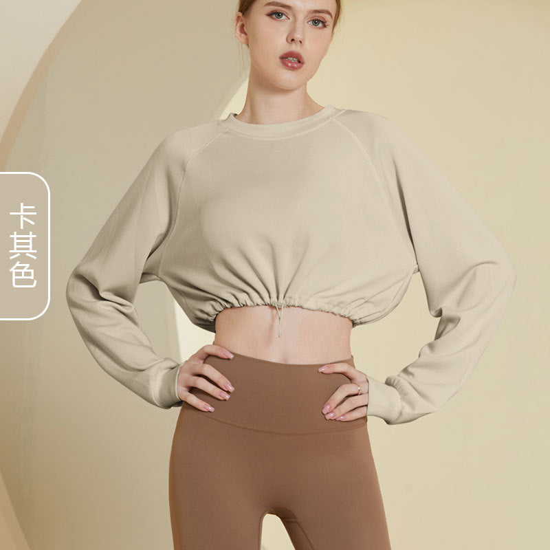 Autumn And Winter New Yoga Top Long-sleeved Women&#039;s Loose Fitness Short Tunic Drawstring Sports Blouse Sweater Jacket - Zac Store