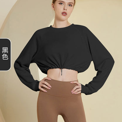 Autumn And Winter New Yoga Top Long-sleeved Women&#039;s Loose Fitness Short Tunic Drawstring Sports Blouse Sweater Jacket - Zac Store