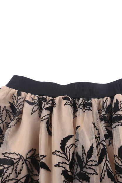 Leaf Elastic Waist Midi Skirt