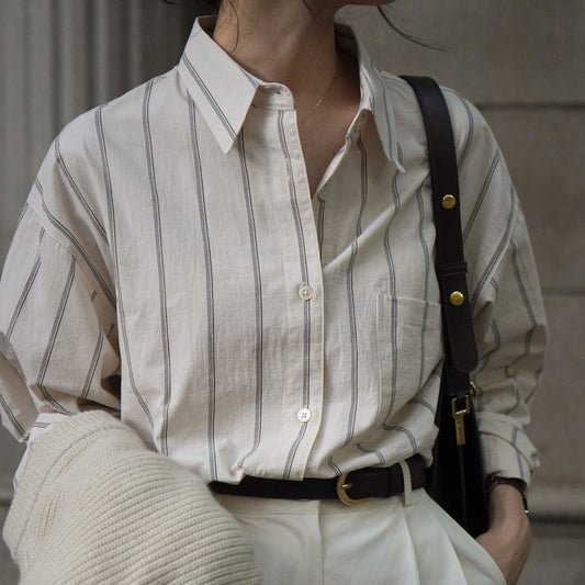 Colored Striped Commuting Silhouette Lapel Shirt - Zac Store