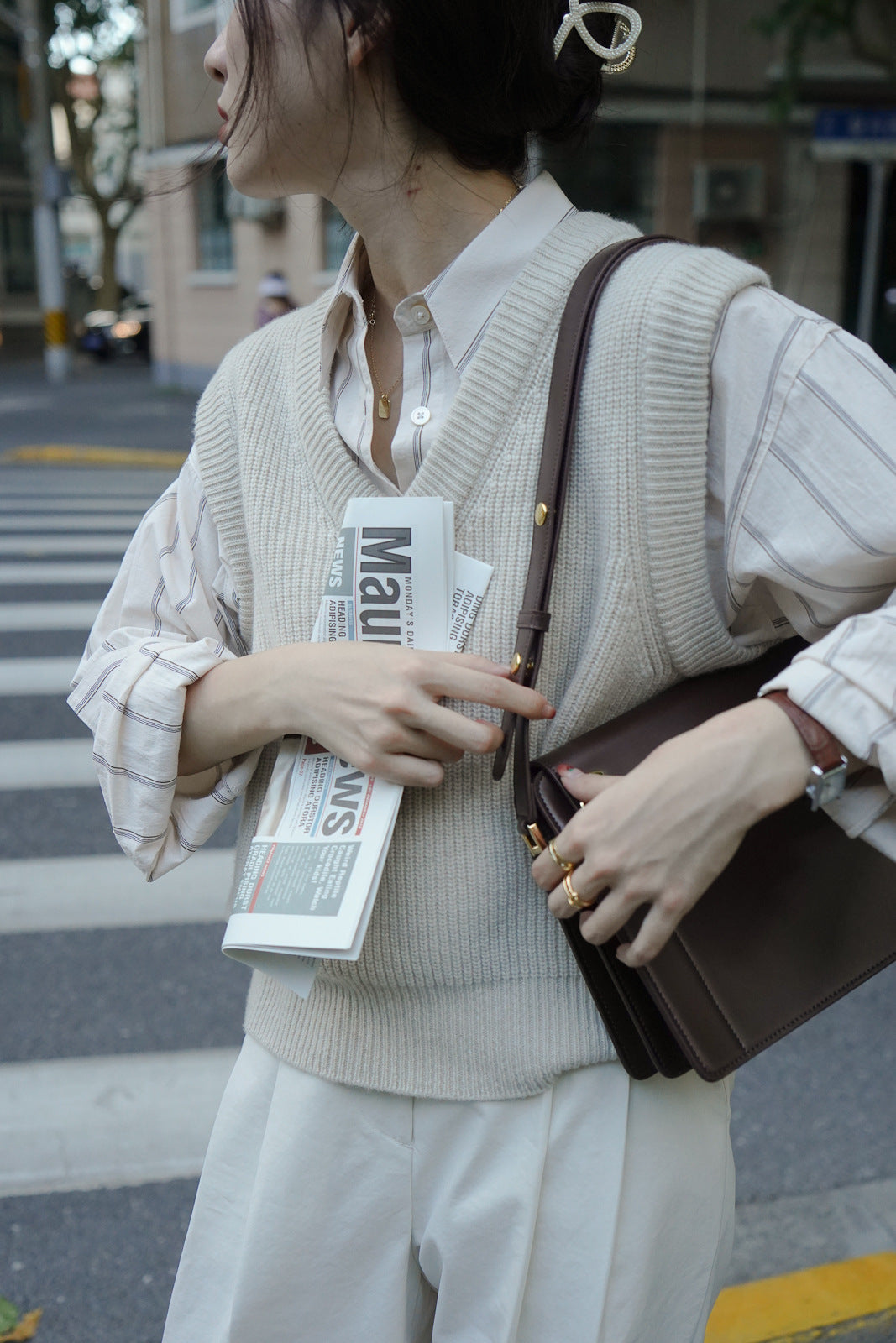 Colored Striped Commuting Silhouette Lapel Shirt - Zac Store