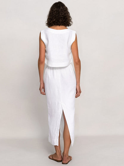 Cotton Sleeveless Top Straight Skirt White Suit - Zac Store