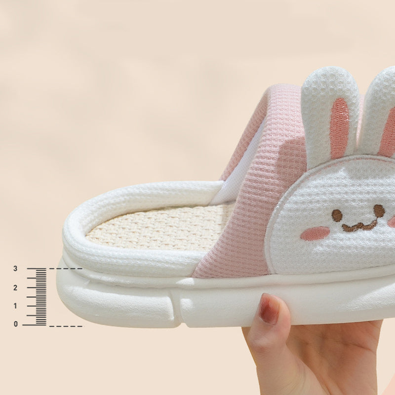 Cute Rabbit Slippers Linen House Shoes For Women - Zac Store