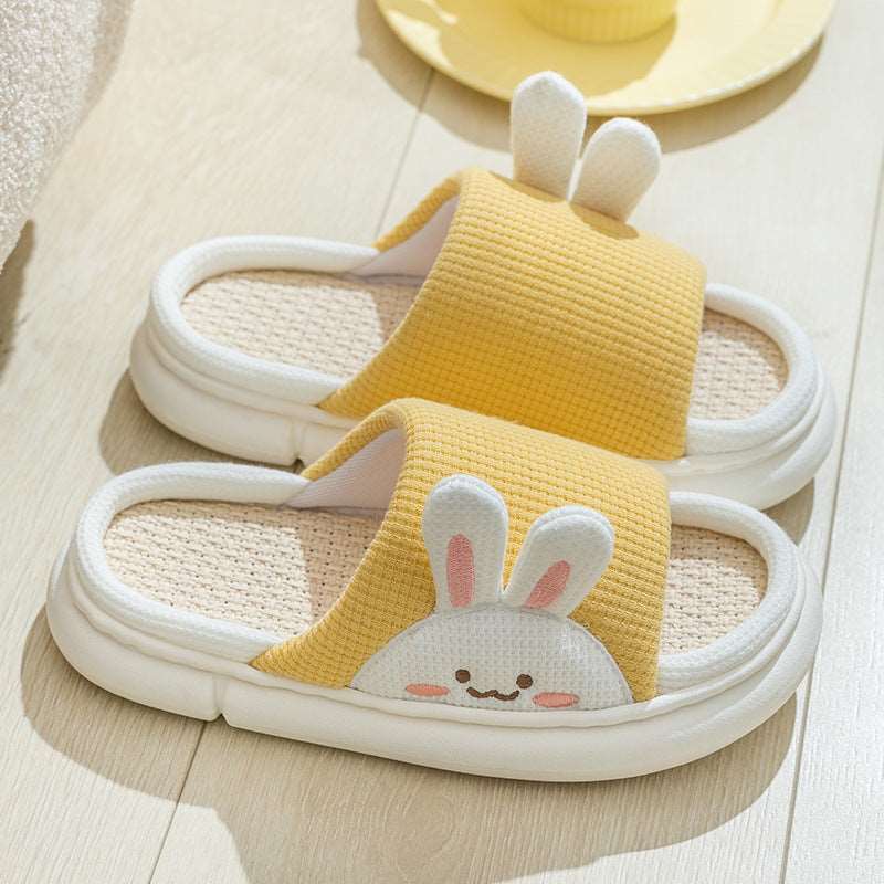 Cute Rabbit Slippers Linen House Shoes For Women