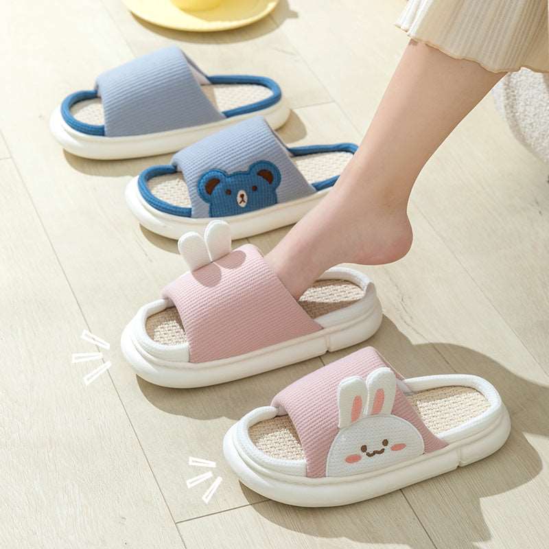 Cute Rabbit Slippers Linen House Shoes For Women