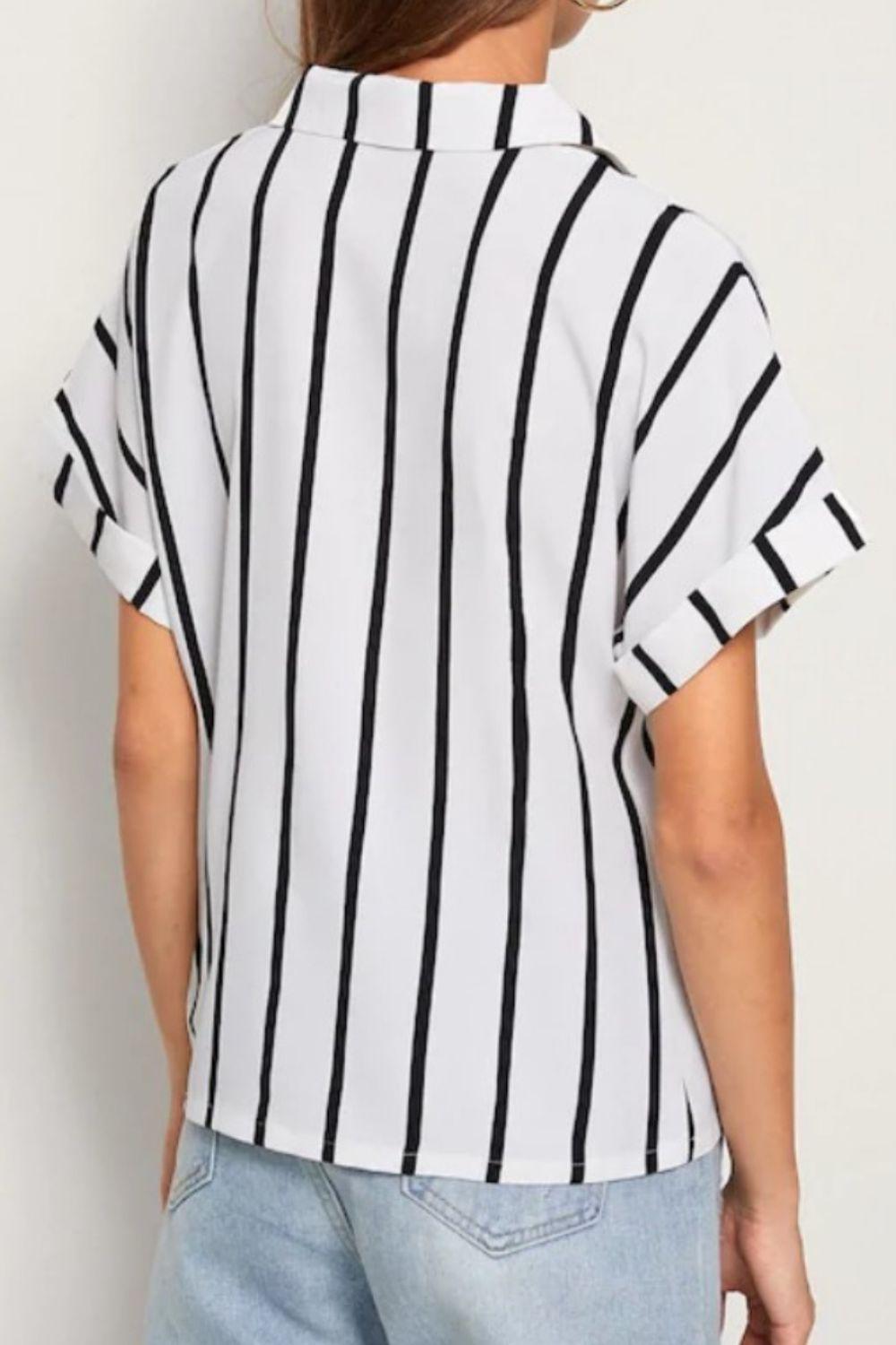 D&Y Striped Button Up Short Sleeve Shirt - Zac Store