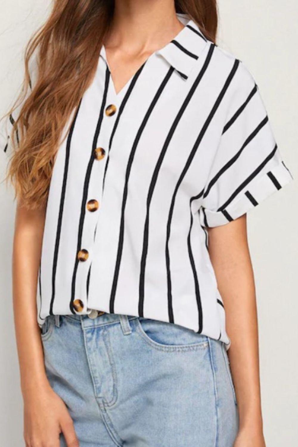 D&Y Striped Button Up Short Sleeve Shirt - Zac Store