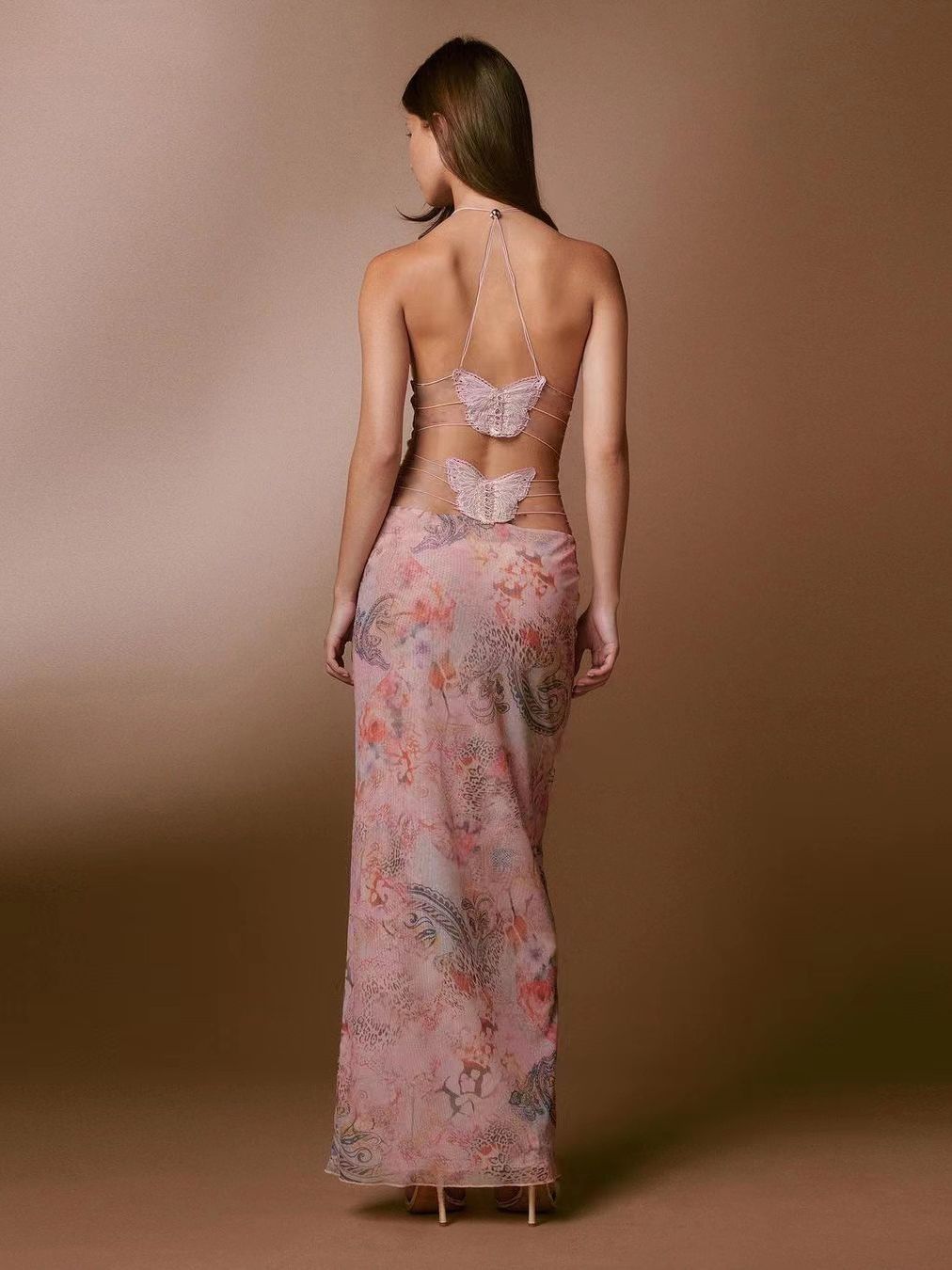 Floral Print Sexy Slim Butterfly Back Dress - Zac Store