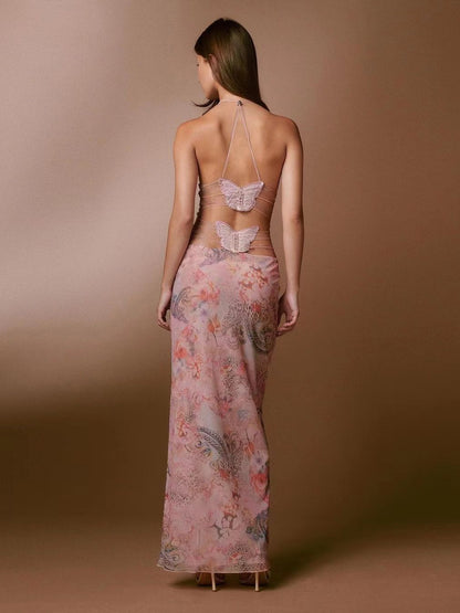 Floral Print Sexy Slim Butterfly Back Dress - Zac Store