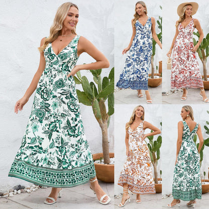 Floral Print V-neck Summer Dress - Zac Store