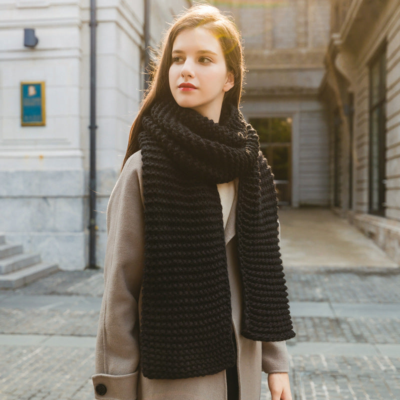 Handmade thick wool pure color knitted scarf - Zac Store