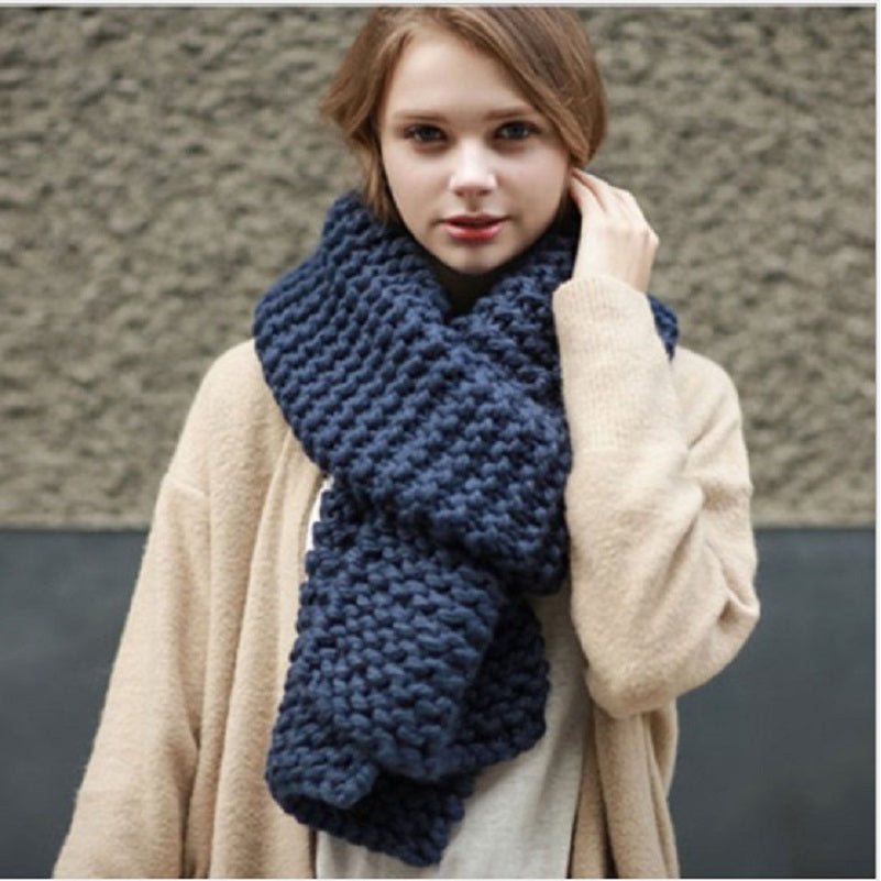 Handmade thick wool pure color knitted scarf - Zac Store