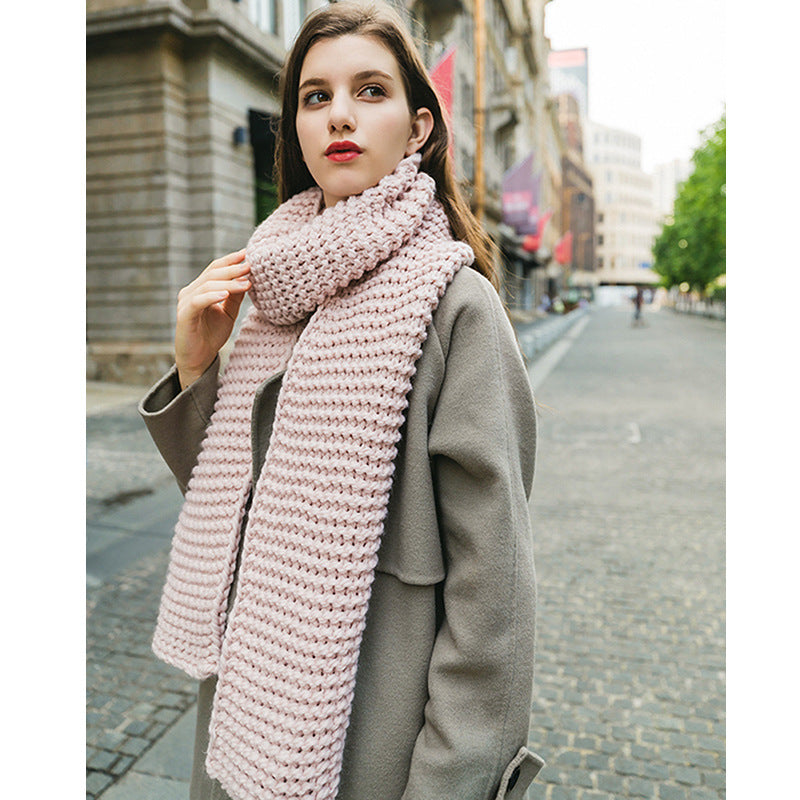 Handmade thick wool pure color knitted scarf - Zac Store