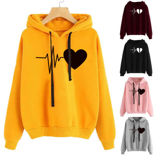 Heart Print Streetwear Hoodies - Zac Store