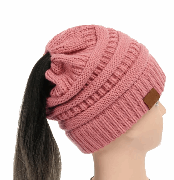 High Bun Ponytail Beanie Hat Chunky Soft Stretch Cable Knit Warm Fuzzy Lined Skull Beanie Acrylic Hats Men And Women