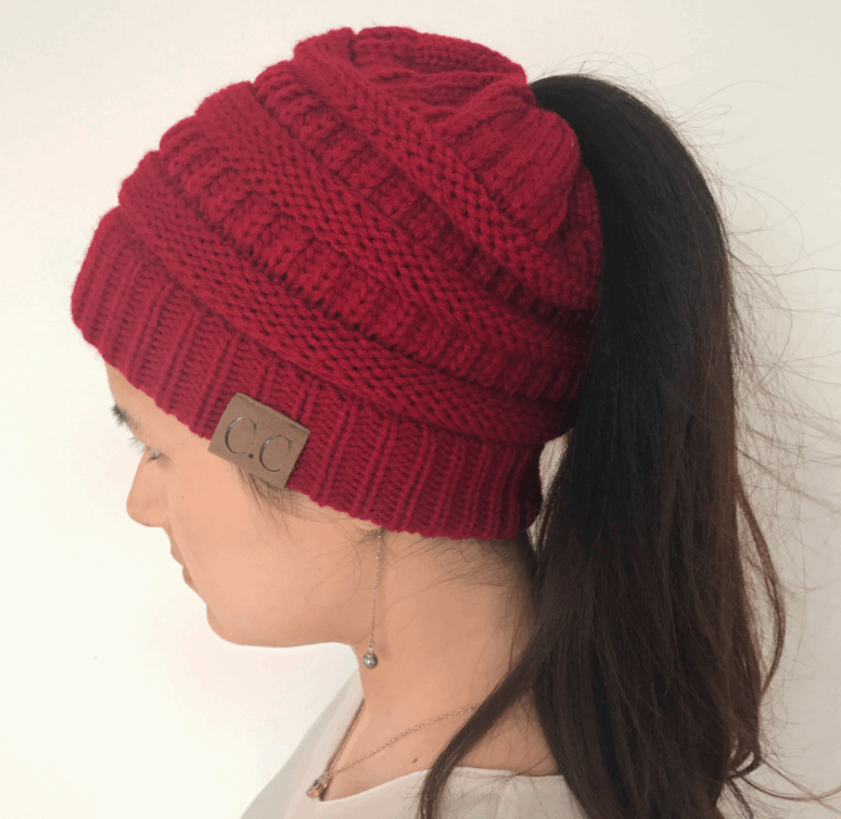 High Bun Ponytail Beanie Hat Chunky Soft Stretch Cable Knit Warm Fuzzy Lined Skull Beanie Acrylic Hats Men And Women