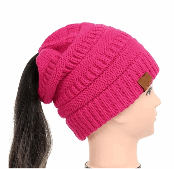 High Bun Ponytail Beanie Hat Chunky Soft Stretch Cable Knit Warm Fuzzy Lined Skull Beanie Acrylic Hats Men And Women