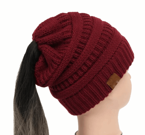 High Bun Ponytail Beanie Hat Chunky Soft Stretch Cable Knit Warm Fuzzy Lined Skull Beanie Acrylic Hats Men And Women