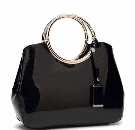 HOXIS Charm Glossy Metal Grip Structured Handbag