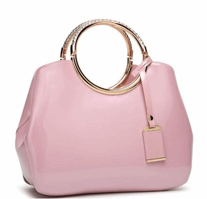 HOXIS Charm Glossy Metal Grip Structured Handbag