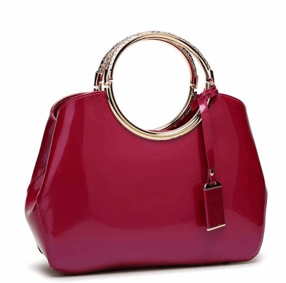 HOXIS Charm Glossy Metal Grip Structured Handbag