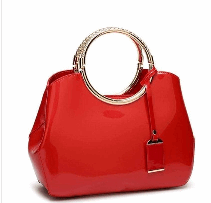 HOXIS Charm Glossy Metal Grip Structured Handbag