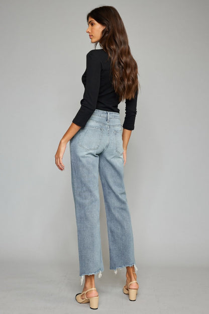 Kancan High Waist Raw Hem Cropped Wide Leg Jeans - Zac Store