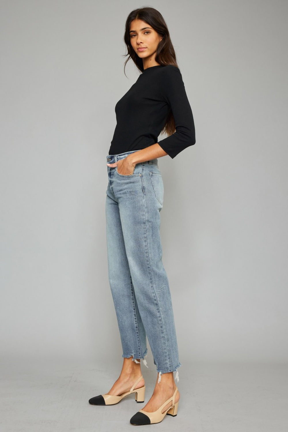 Kancan High Waist Raw Hem Cropped Wide Leg Jeans - Zac Store