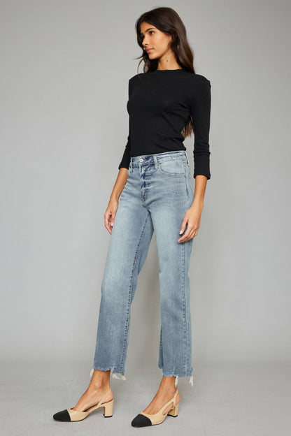 Kancan High Waist Raw Hem Cropped Wide Leg Jeans - Zac Store