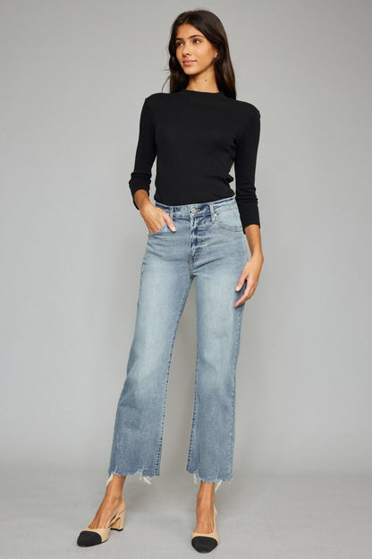 Kancan High Waist Raw Hem Cropped Wide Leg Jeans - Zac Store