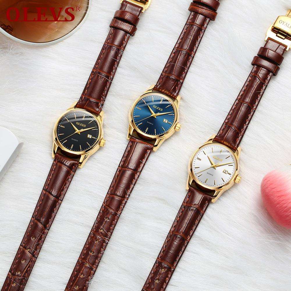 OLEVS, small Face Leather Band Analog Quartz Ladies Dress Watch