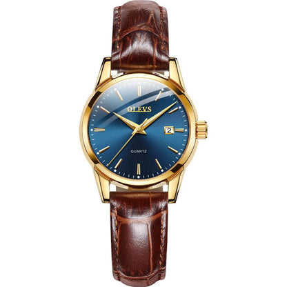 OLEVS, small Face Leather Band Analog Quartz Ladies Dress Watch