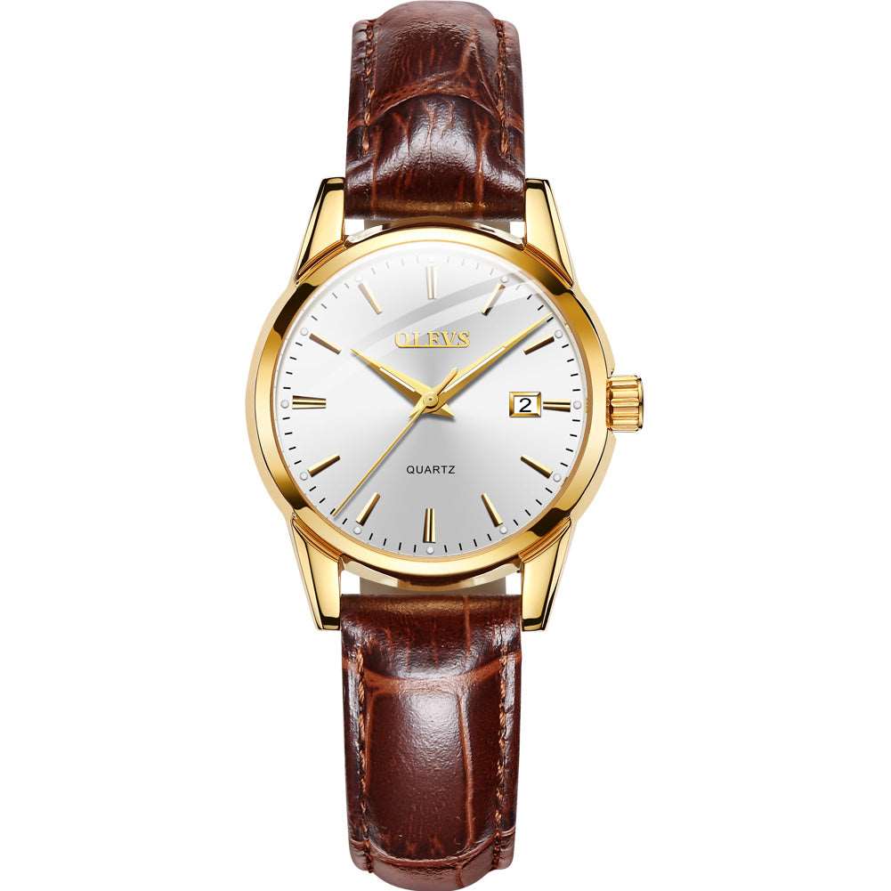 OLEVS, small Face Leather Band Analog Quartz Ladies Dress Watch