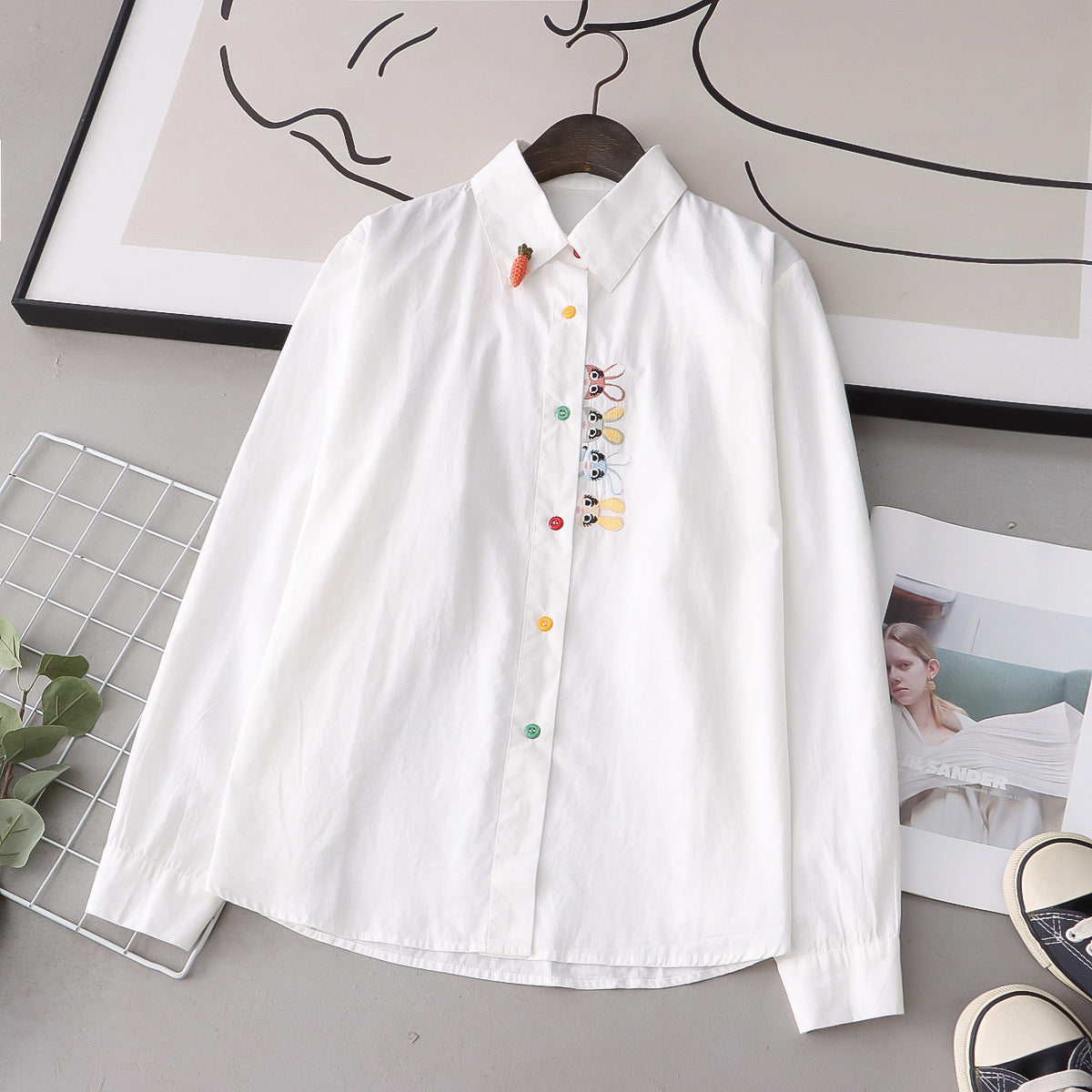 Placket Rabbit Embroidered Shirt - Zac Store