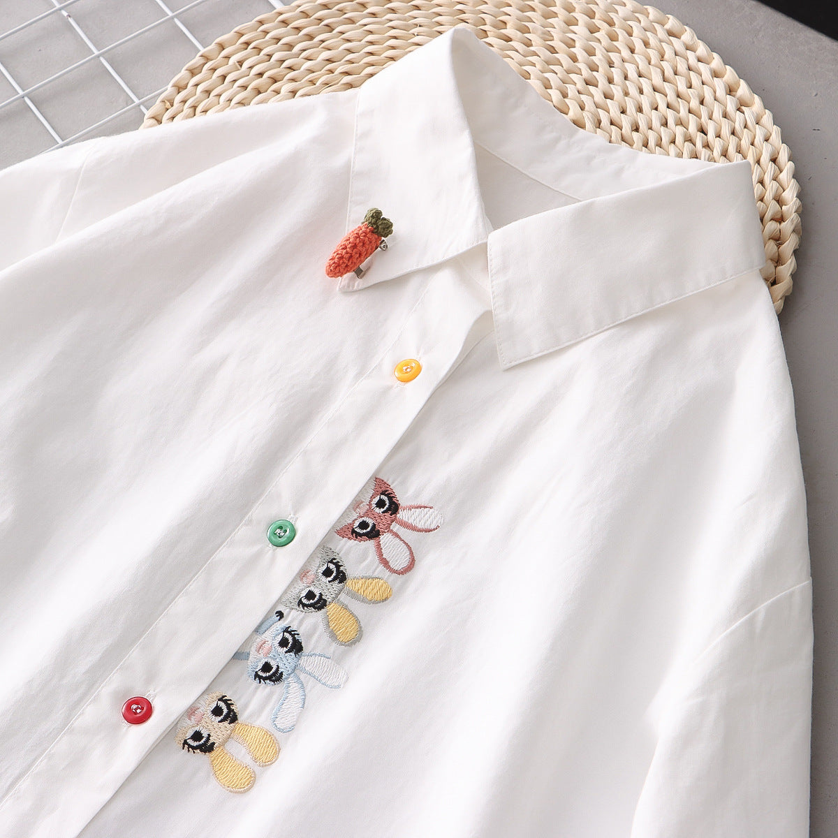 Placket Rabbit Embroidered Shirt - Zac Store