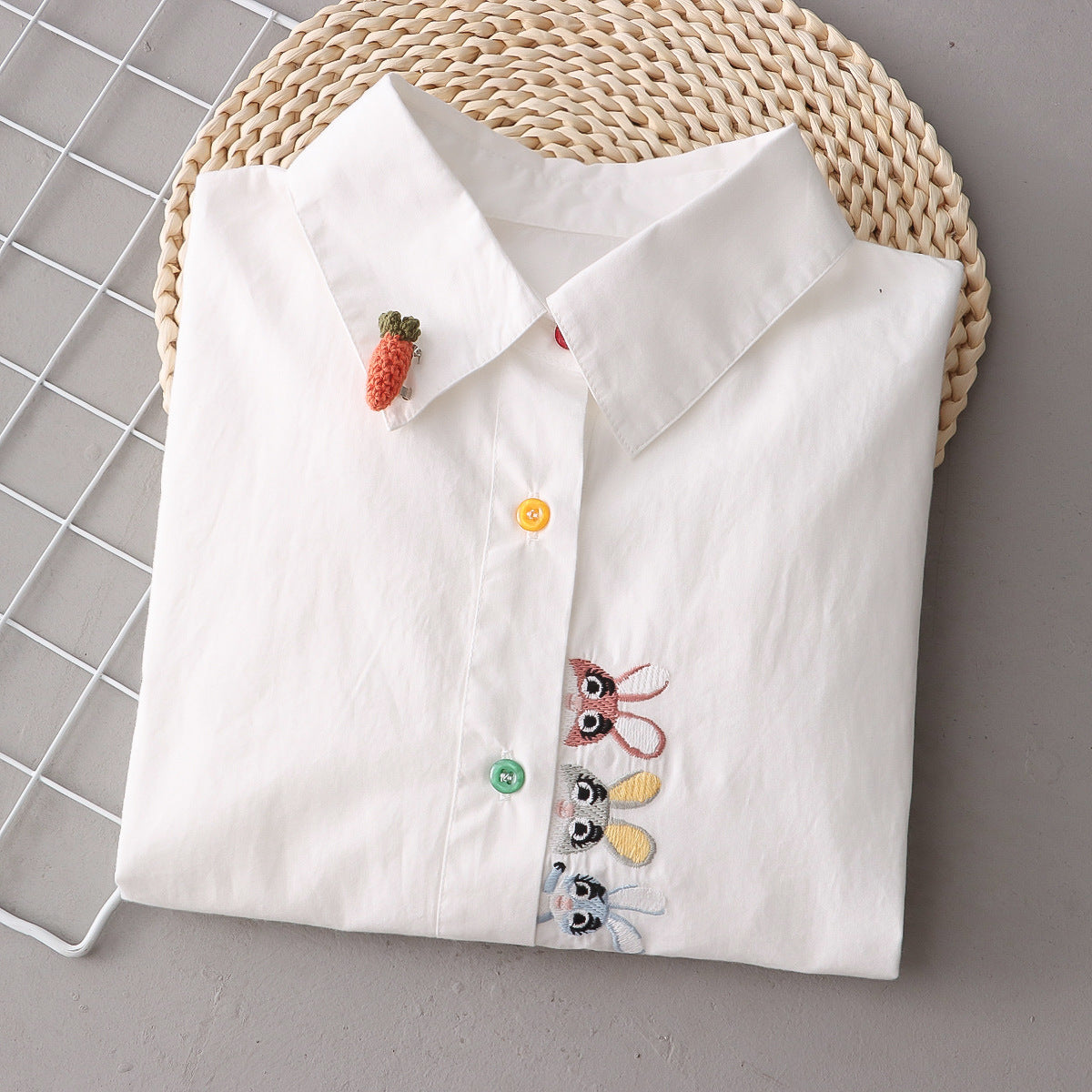 Placket Rabbit Embroidered Shirt - Zac Store