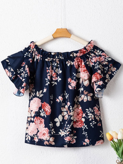 Printed Off-Shoulder Flounce Sleeve Blouse - Zac Store